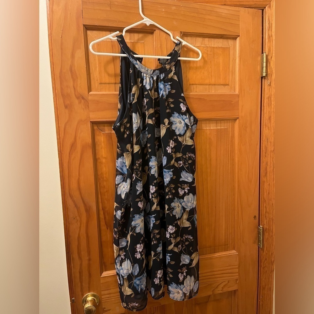 New York & Company navy floral A-line dress. Worn once, like new